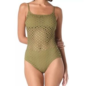 Carmen Marc Valvo Women's Crochet Scoop-Neck One-Piece Swimsuit SAGE GREEN  Sz 8